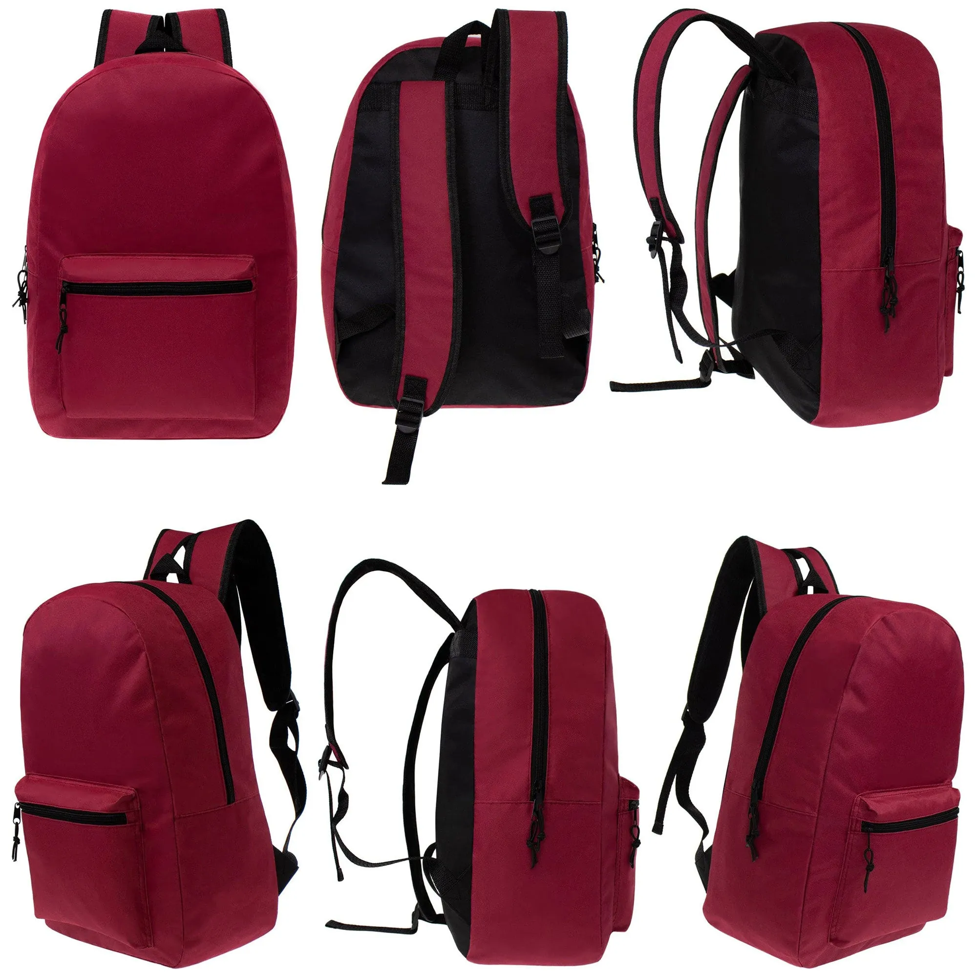 12 Wholesale Classic 15" Backpacks in Assorted Colors and 12 Bulk School Supply Kits of Your Choice