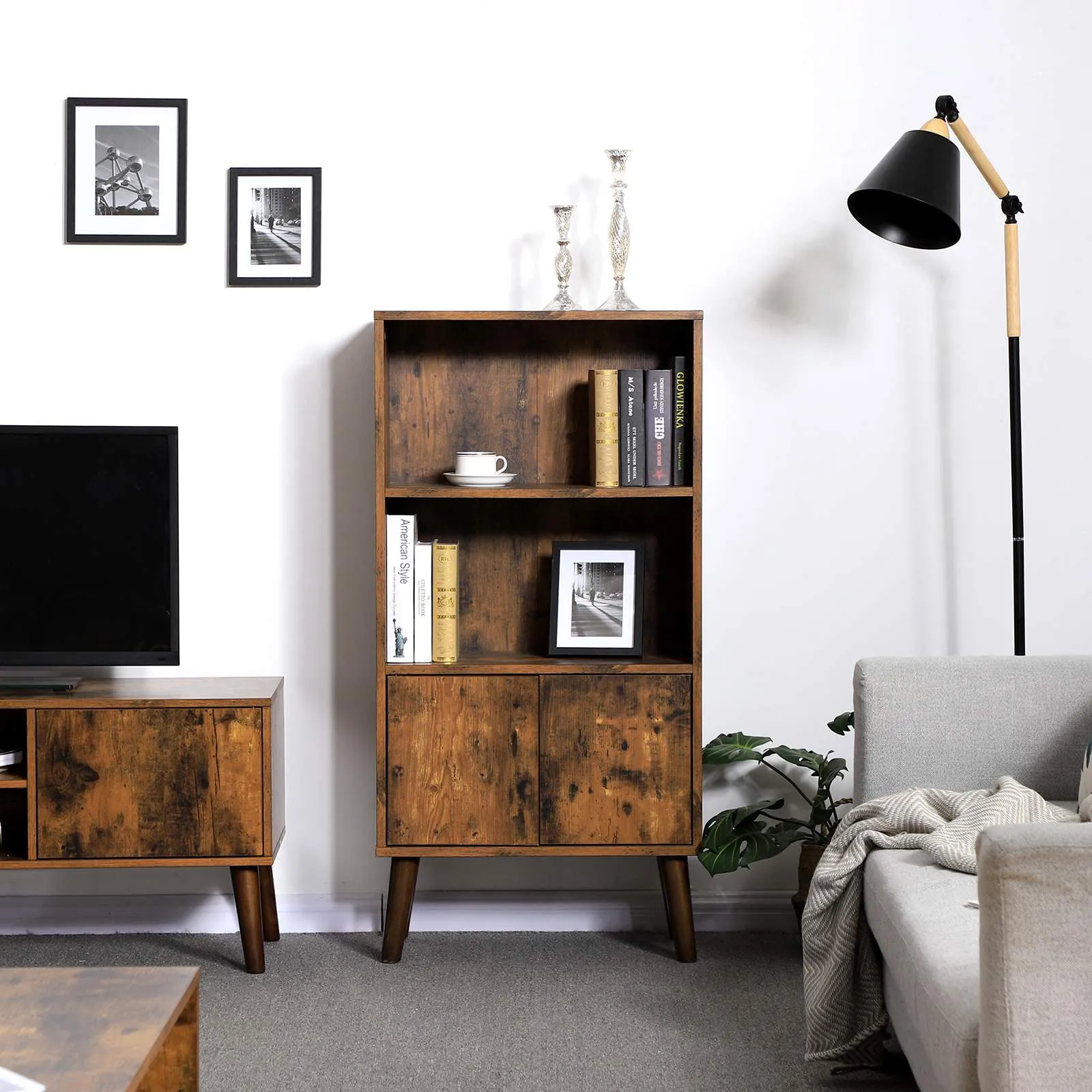 2-Tier Bookshelf with Doors