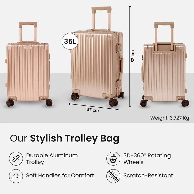 20inch Cabin Trolley Bag - Lightweight & Water Resistant | TSA Lock | 35L Capacity | Light Golden