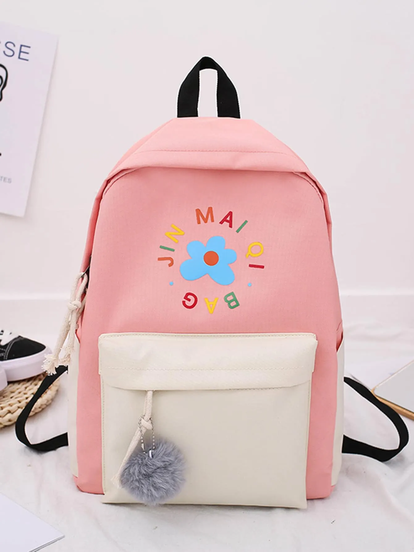 4pcs Letter Graphic Backpack Set