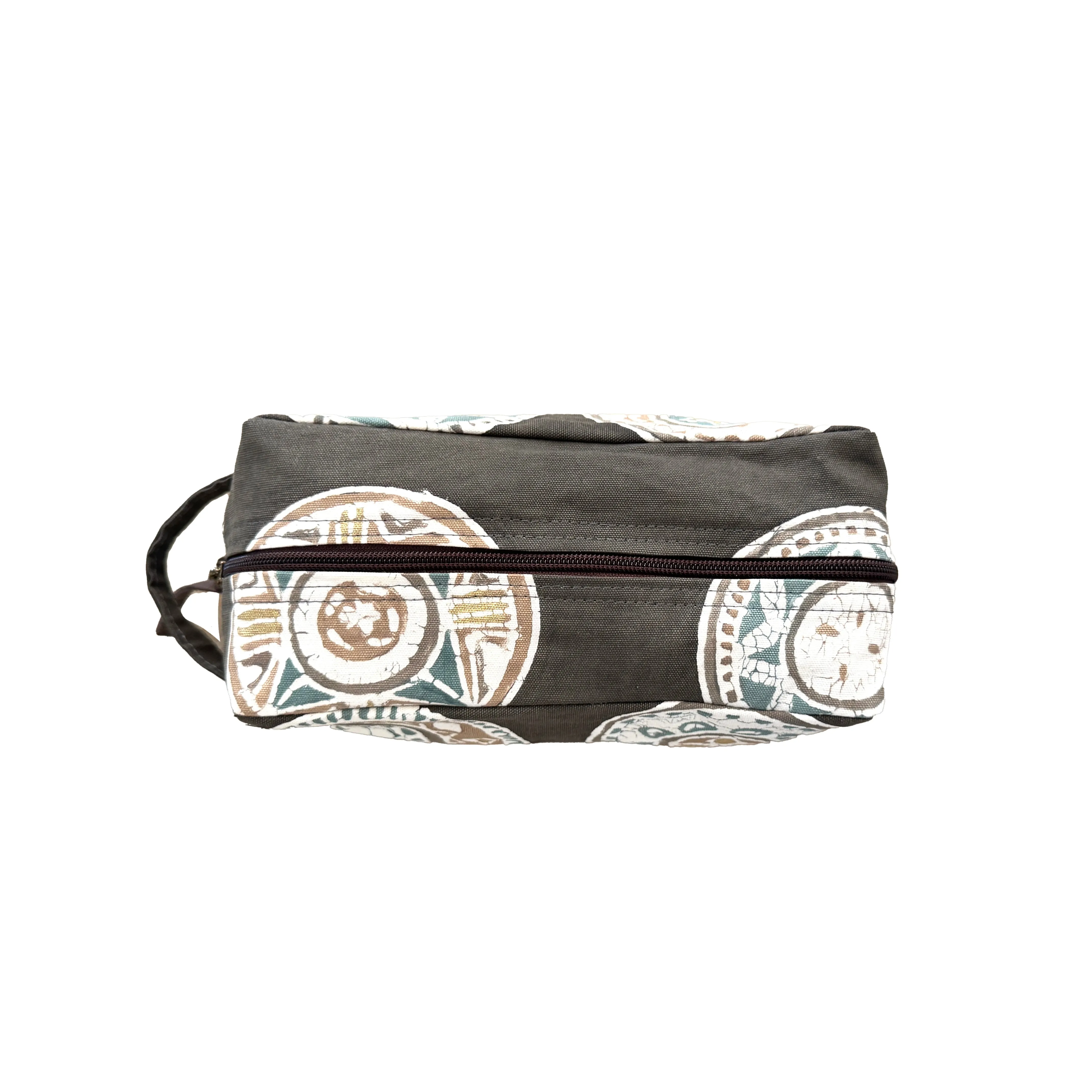 African Circles Teal Collection Travel Pouch in Grey