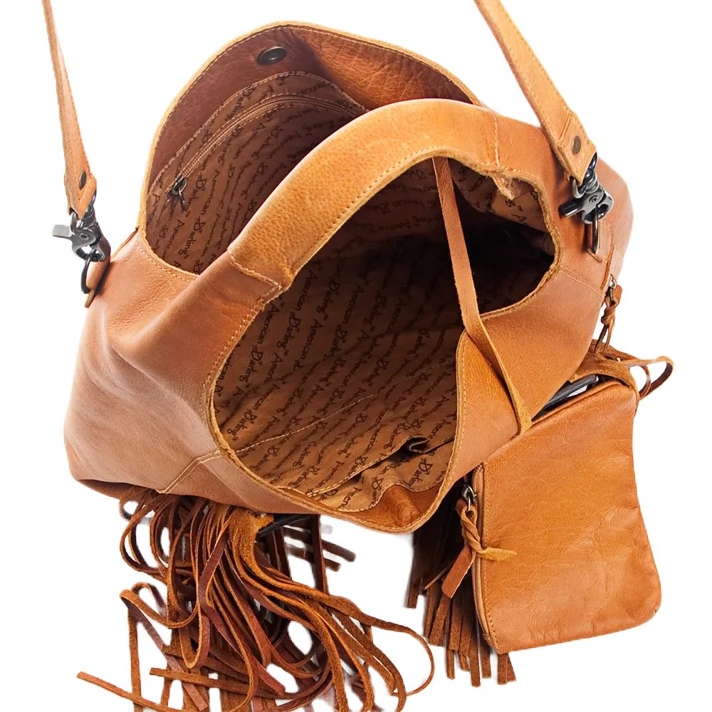 American Darling Brown Leather Sunflower With Fringe Purse ADBG622A