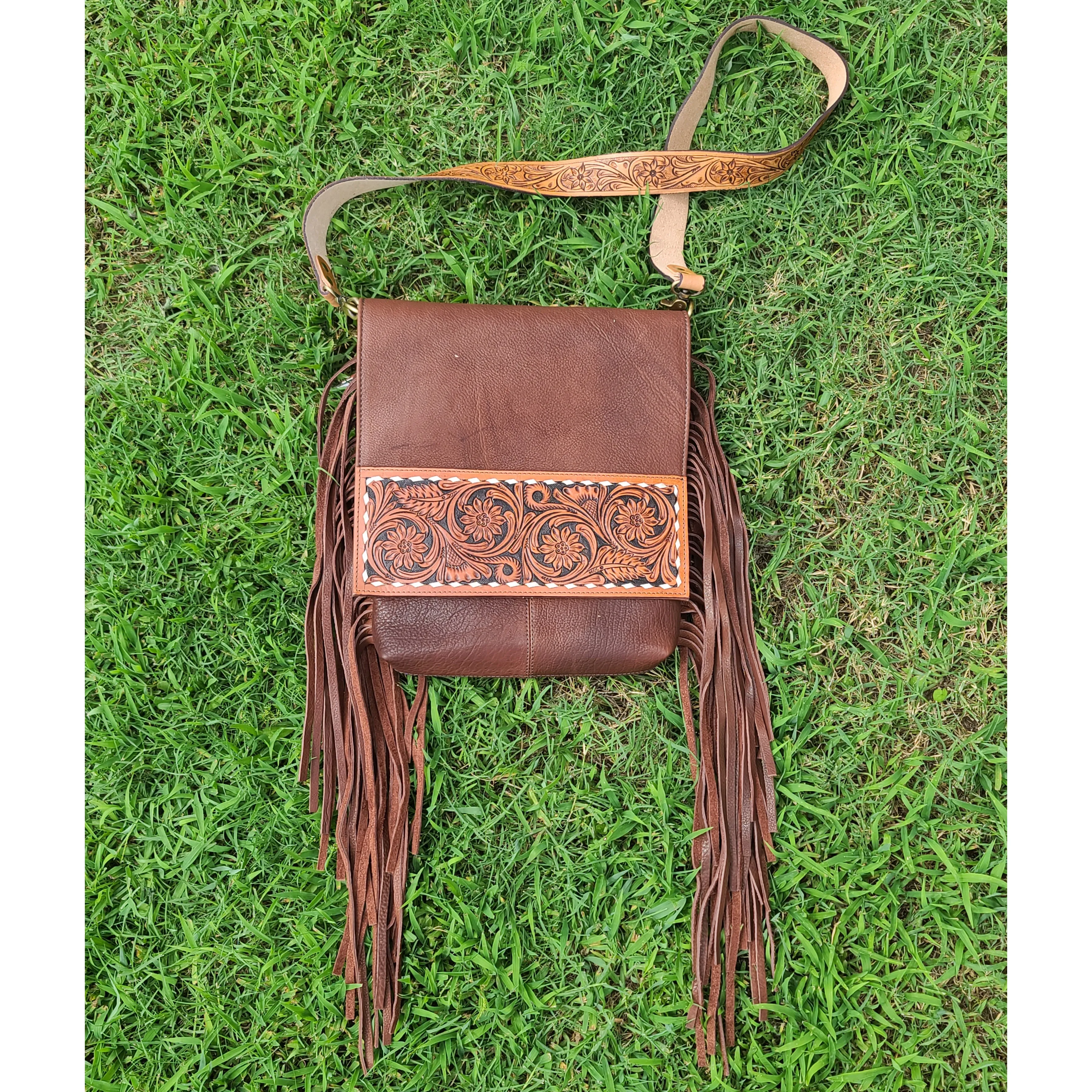 American Darling Conceal Carry Floral Leather Fringe Bag