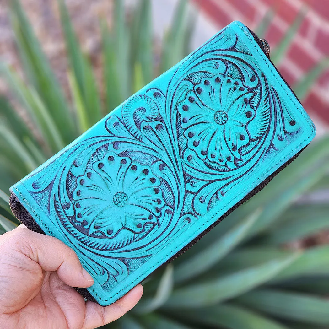 American Darling Turquoise Tooled Wallet