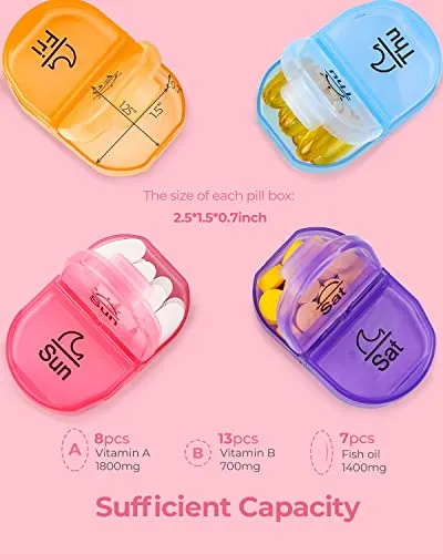 AMOOS Cute Pill Organizer 2 Times a Day, PU Leather Pill Case for Women, Portable Weekly Pill Box for Purse with Storage Bag to Hold Vitamins/Medications/Fish Oils/Supplements, Pink