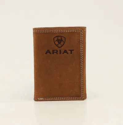 Ariat Men’s Brown Embossed Logo Trifold Wallet A3548144