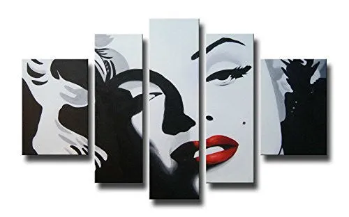 ARTLAND MODERN 100% HAND PAINTED OIL PAINTING ON CANVAS "SEXY MARILYN MONROE" 5-PIECE FAMOUS PEOPLE FRAMED WALL ART READY TO HANG FOR LIVING ROOM ARTWORK FOR WALL DECOR HOME DECORATION 26X48INCHES