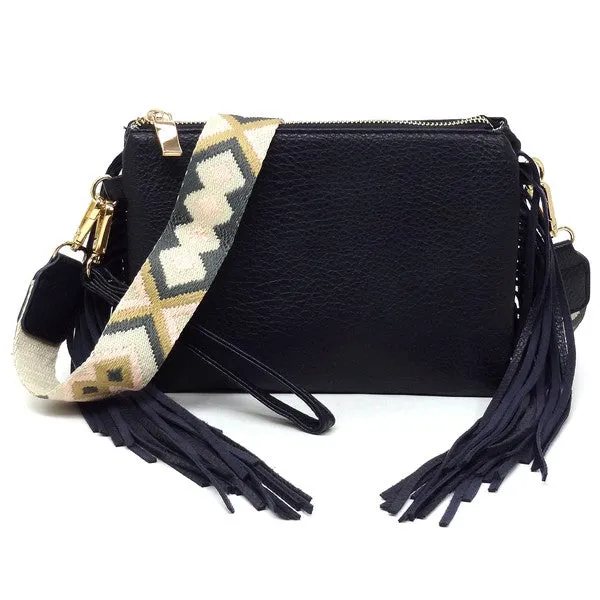 Aztec Guitar Strap Fringe Clutch Crossbody Bag