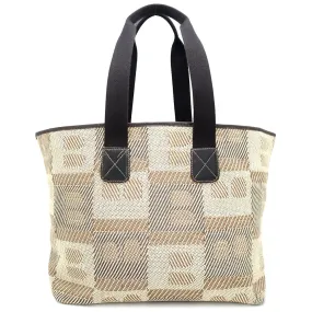 Bally Canvas Leather Tote Bag Beige Dark Brown