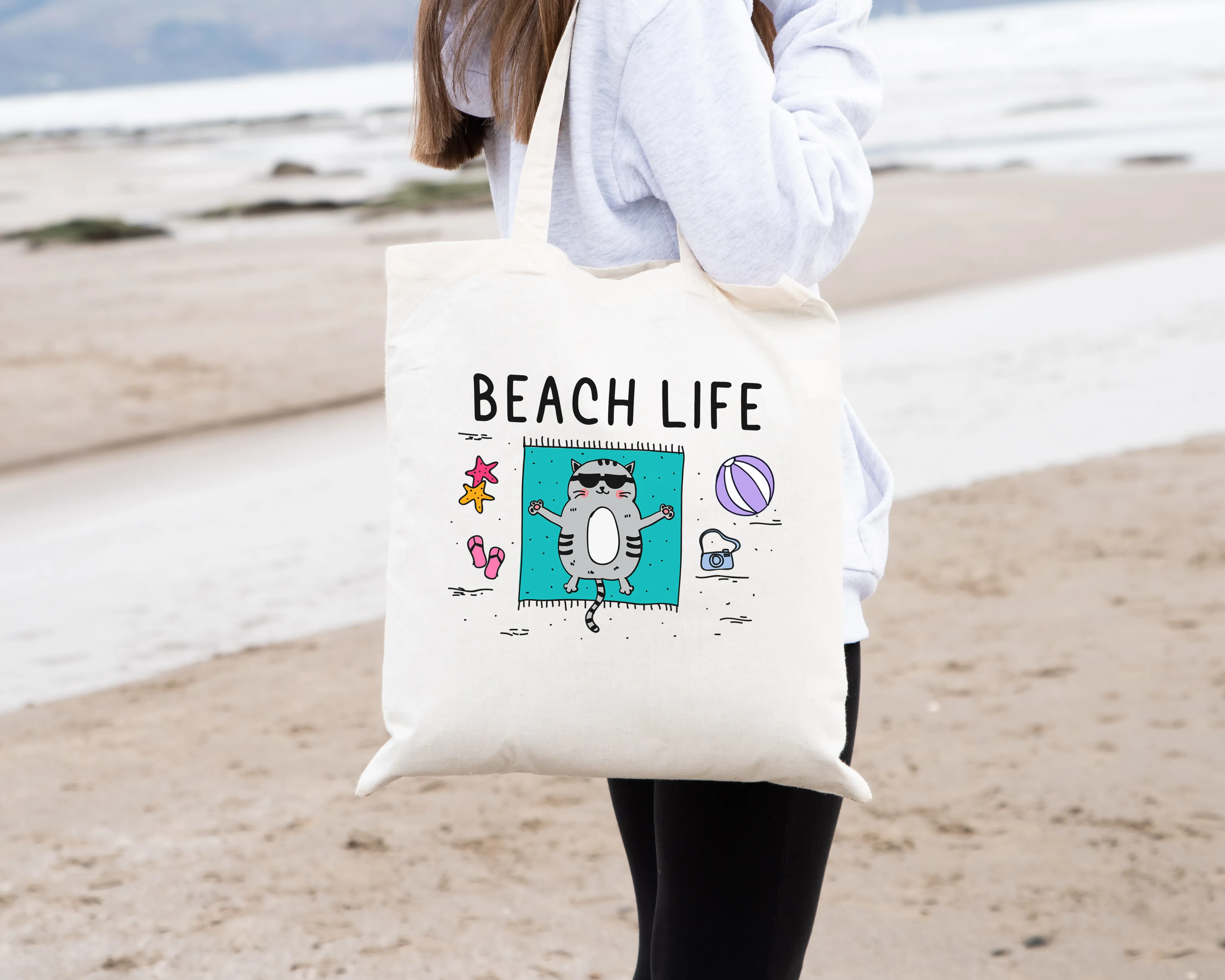 Beach Life Cat Tote Bag