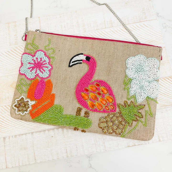 Beaded Flamingo Chain Link Bag