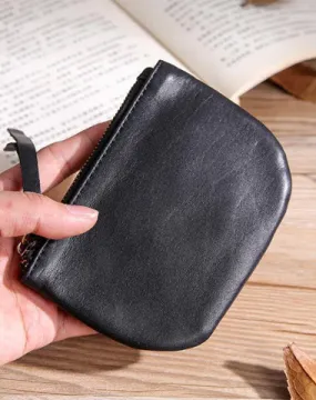 Black Leather Mens Card Wallets Cool Small Zipper Change Wallet Coin Purse For Men