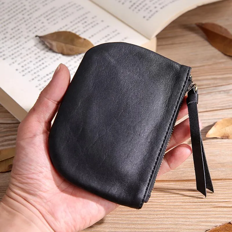 Black Leather Mens Card Wallets Cool Small Zipper Change Wallet Coin Purse For Men