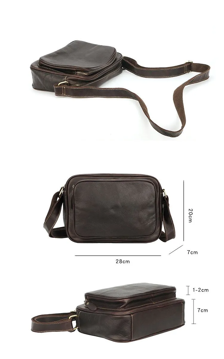 Black Leather Mens Casual Small Courier Bags Messenger Bag Dark Coffee Postman Bags For Men