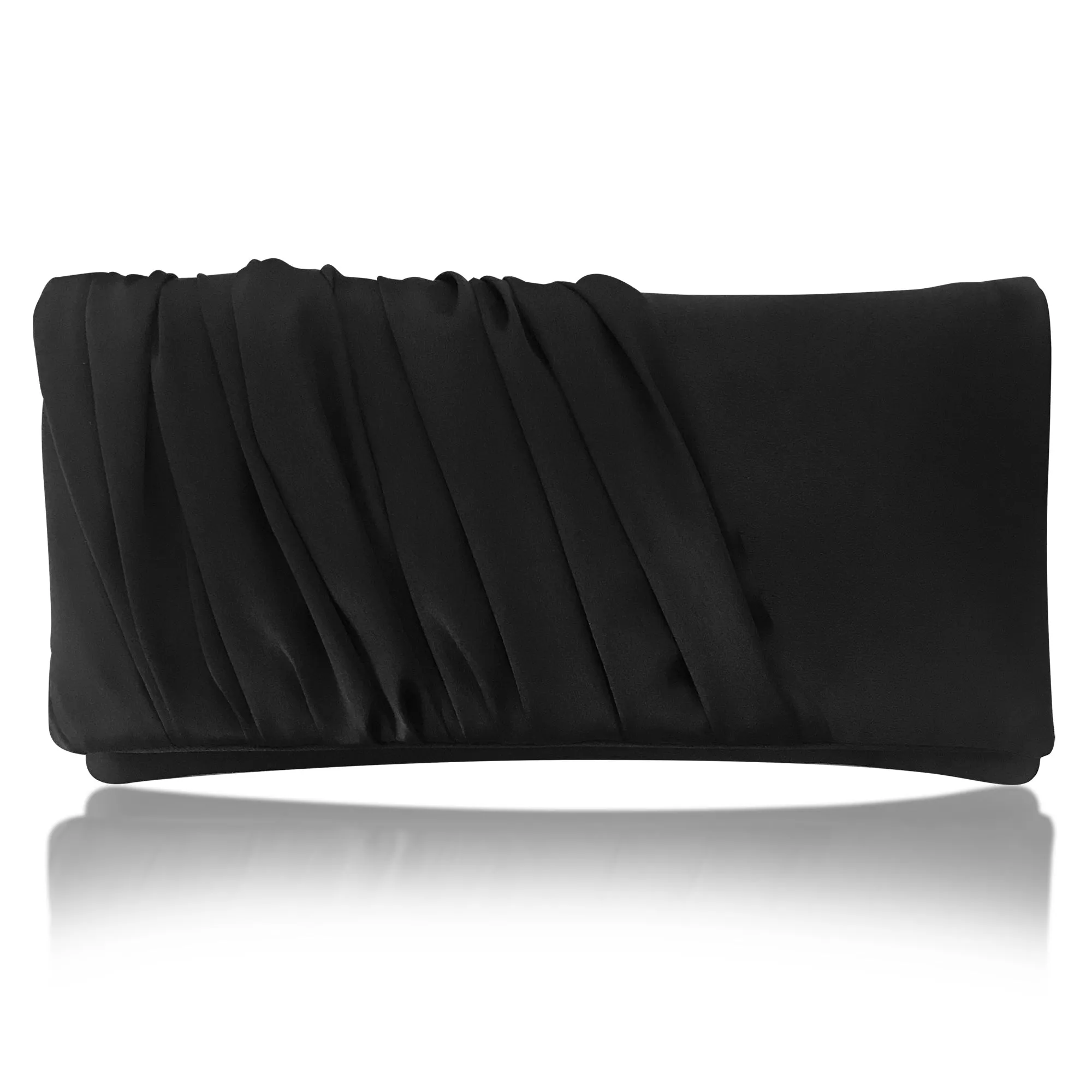 Black ruched satin clutch handbag ELLA