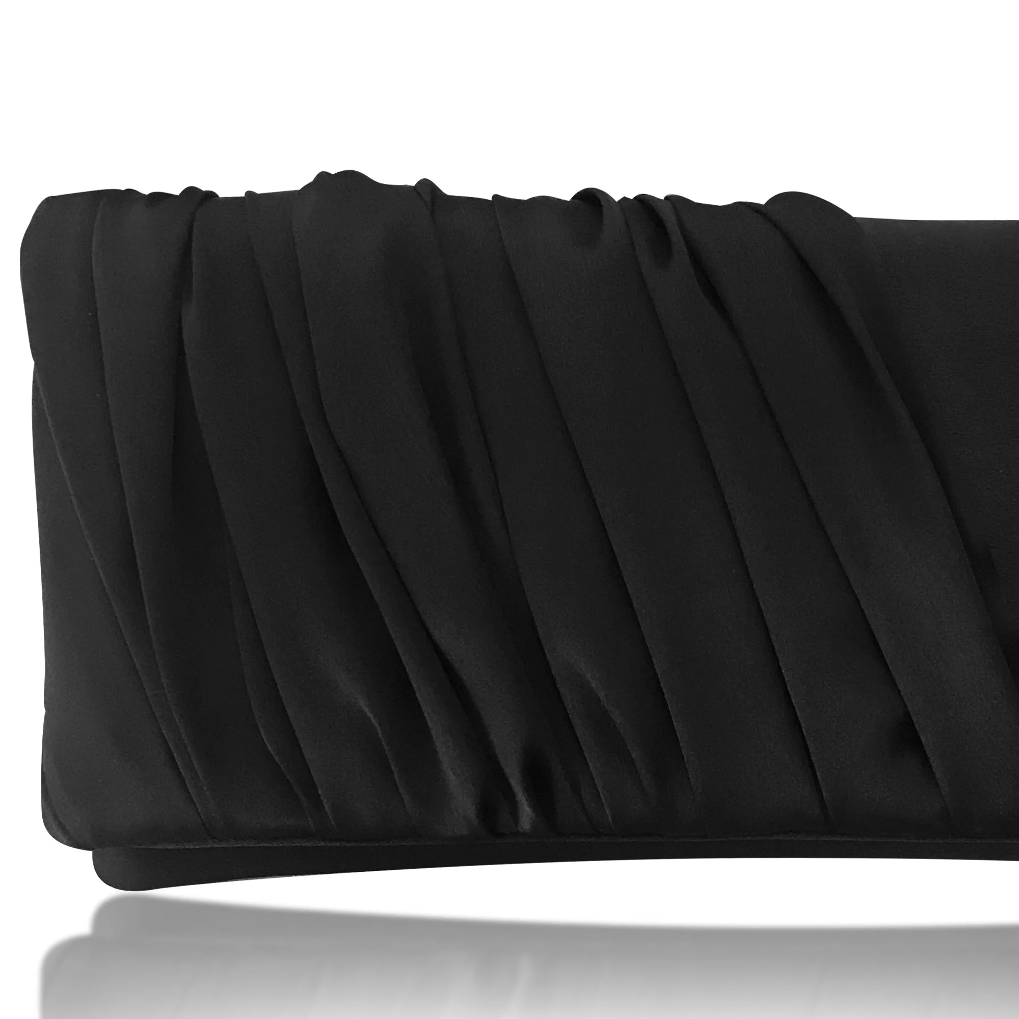 Black ruched satin clutch handbag ELLA