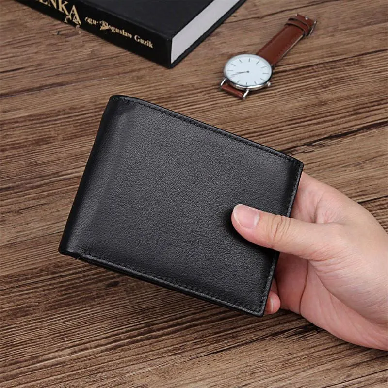 Black Trifold Leather Mens Wallet Small Wallet Billfold Wallet Black Front Pocket Wallet for Men