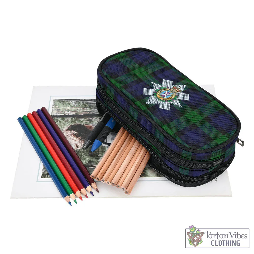 Black Watch Tartan Pen and Pencil Case with Family Crest