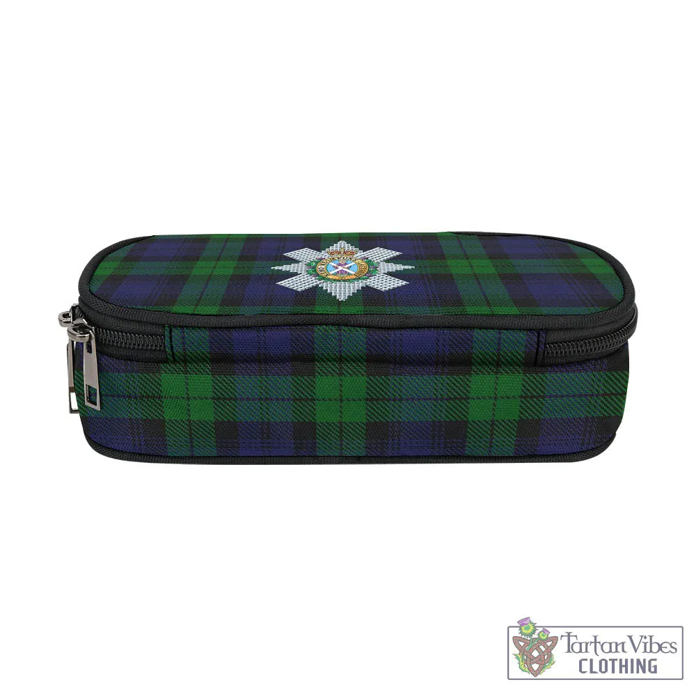 Black Watch Tartan Pen and Pencil Case with Family Crest