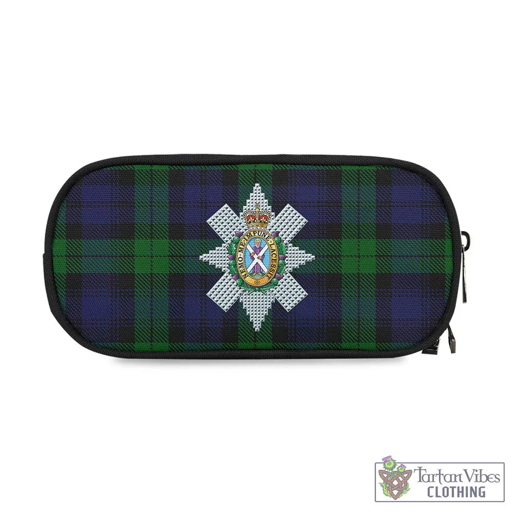 Black Watch Tartan Pen and Pencil Case with Family Crest