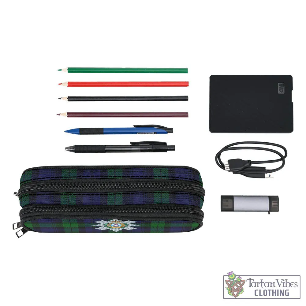 Black Watch Tartan Pen and Pencil Case with Family Crest