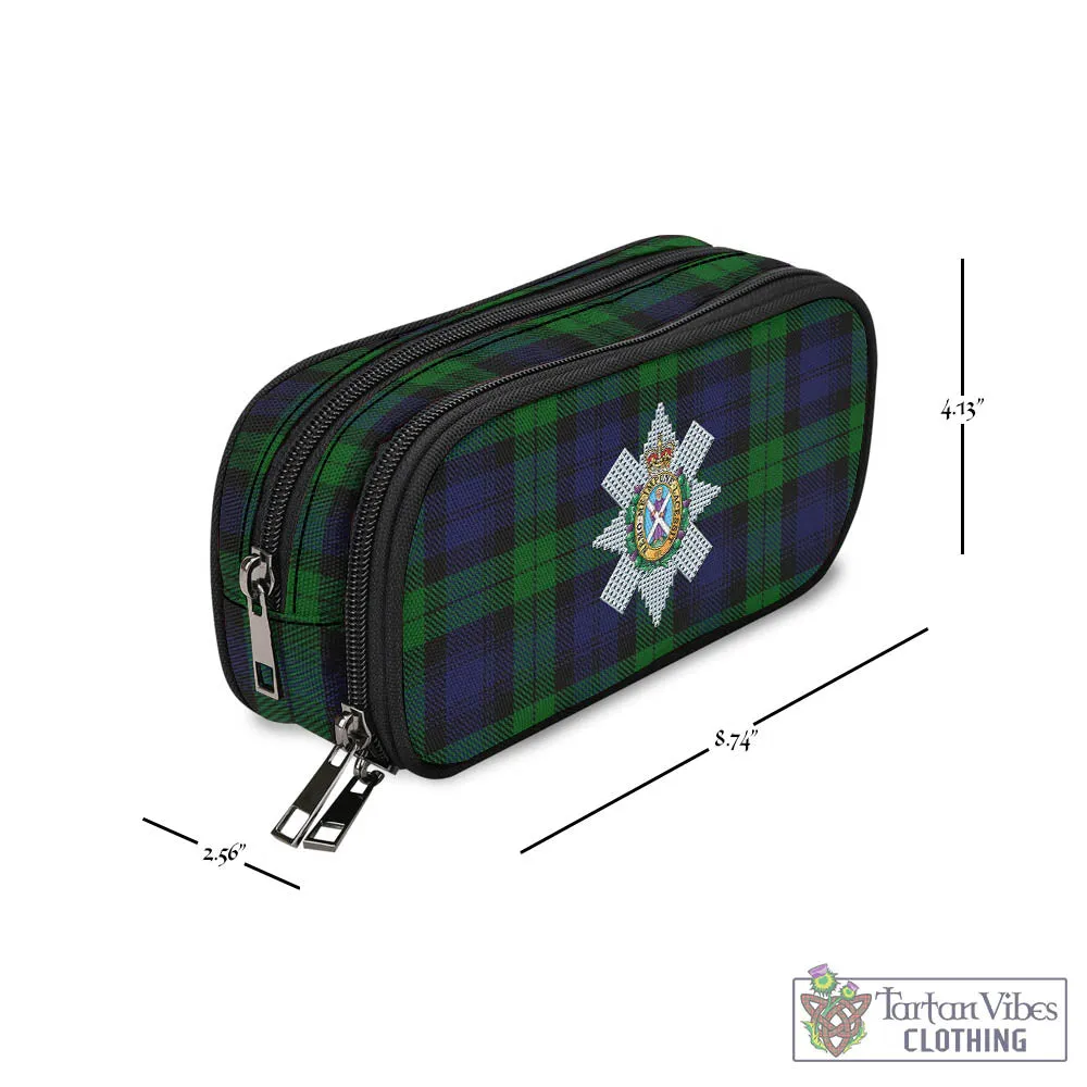 Black Watch Tartan Pen and Pencil Case with Family Crest