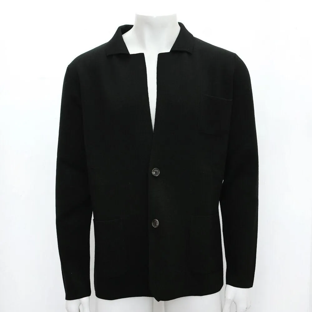 Black Wool Blazer Style Knitwear Cardigan