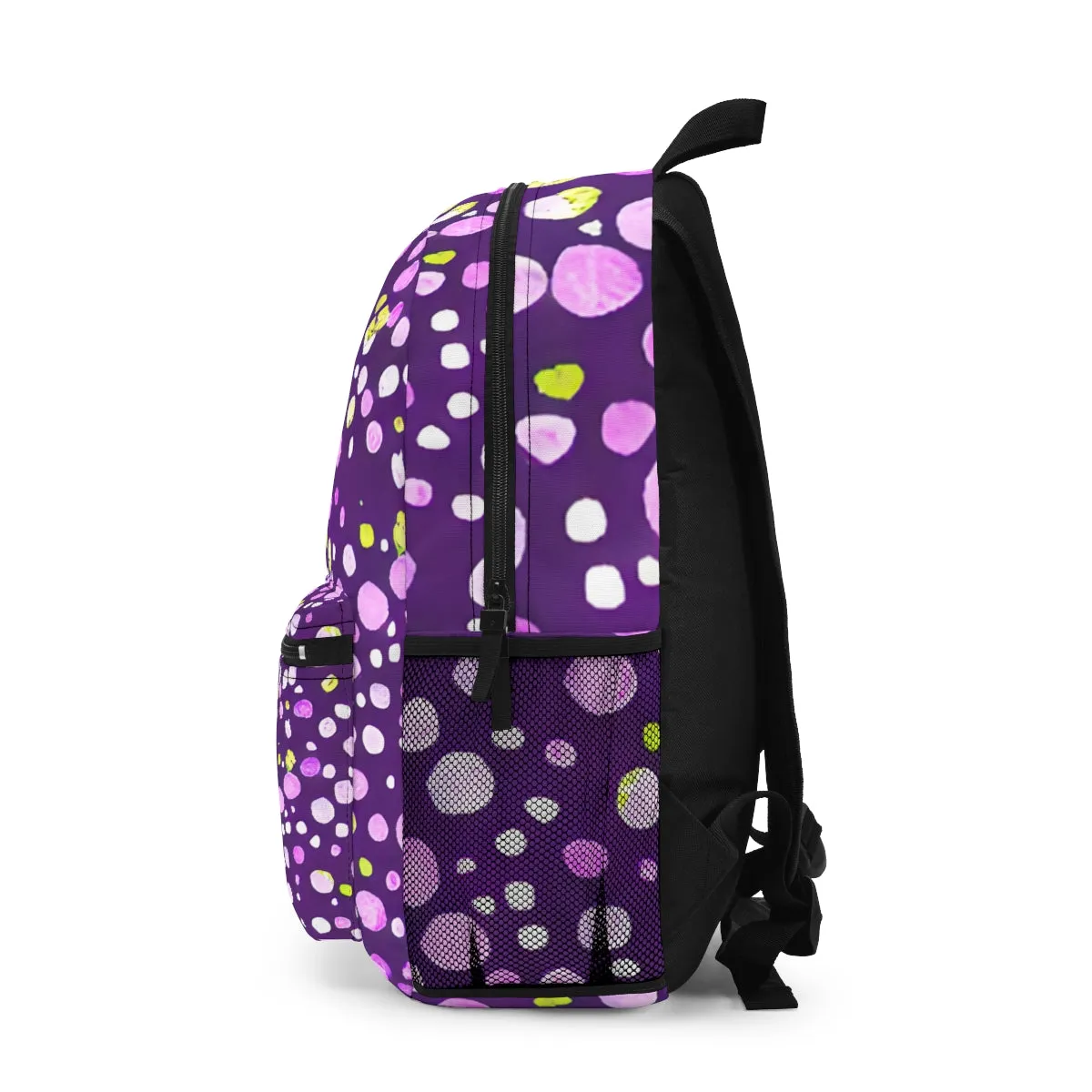 Bold and Playful: Purple Backpack with Yellow Dots