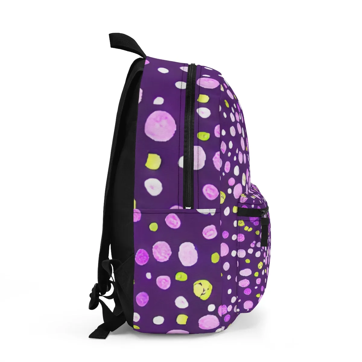 Bold and Playful: Purple Backpack with Yellow Dots