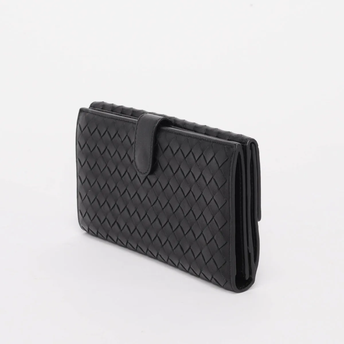 Bottega Veneta Black Intrecciato Bi-Fold Continental Wallet