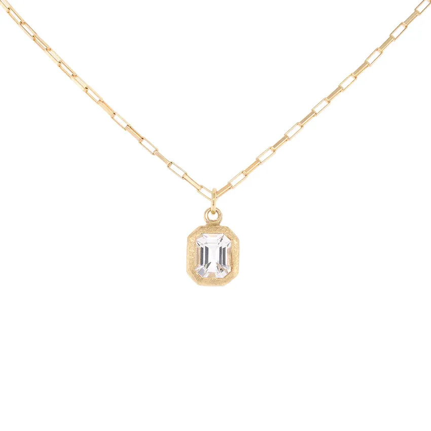 'Boulder' Emerald Cut Gemstone Pendant on Elongated Box Chain