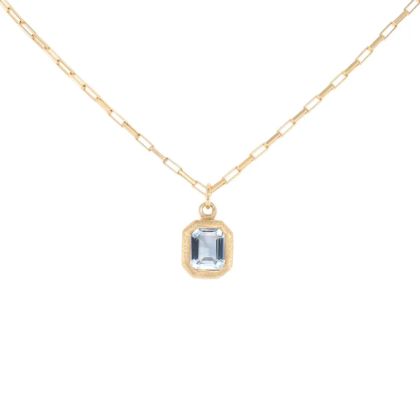 'Boulder' Emerald Cut Gemstone Pendant on Elongated Box Chain