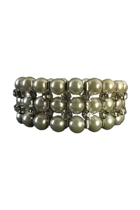 Bridal Accessories Triple Row Pearl & Rhinestone Elastic Bracelet