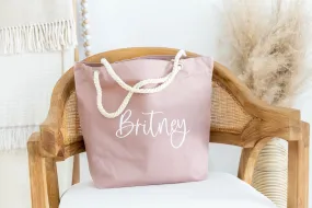 Bridesmaid Beach Bag - Personalized Rope Handle Tote Bag