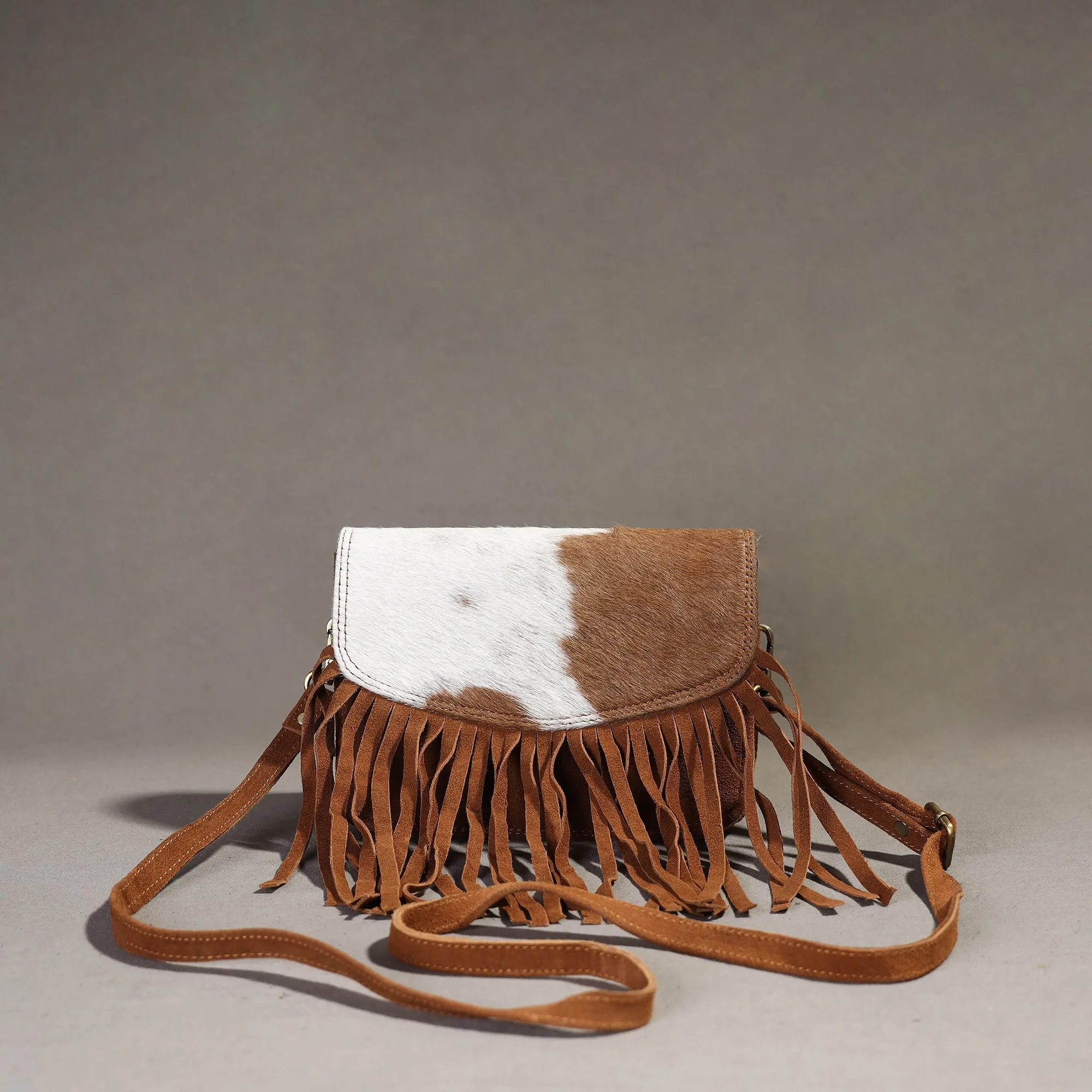 Brown - Handcrafted Suede Leather Fringe Sling Bag