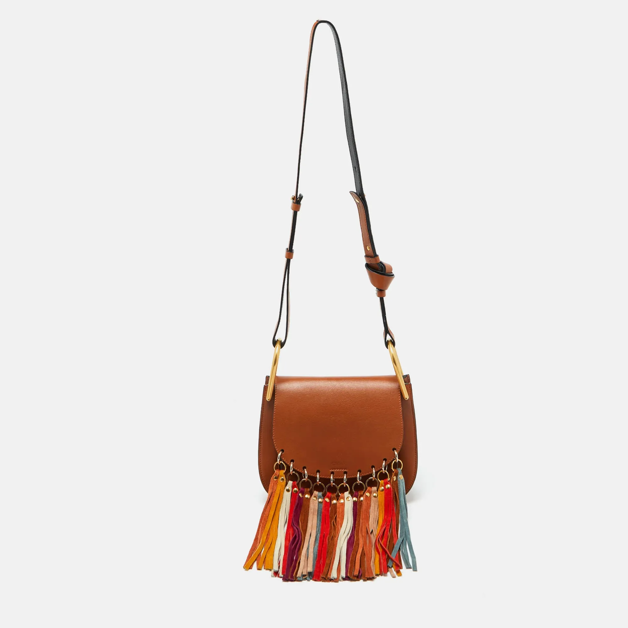 Brown Leather Small Hudson Fringe Shoulder Bag