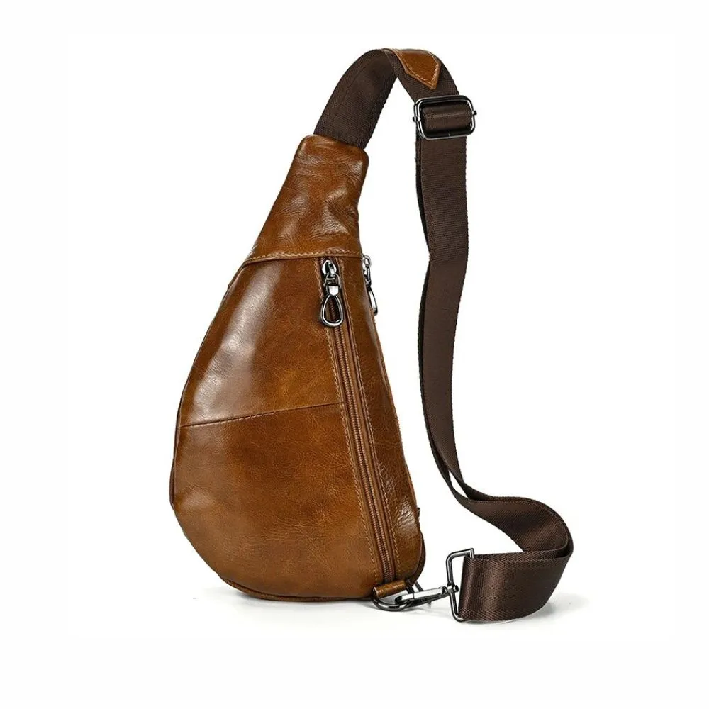 Brown Men's Leather Sling Crossbody Anti-Theft Chest Bag