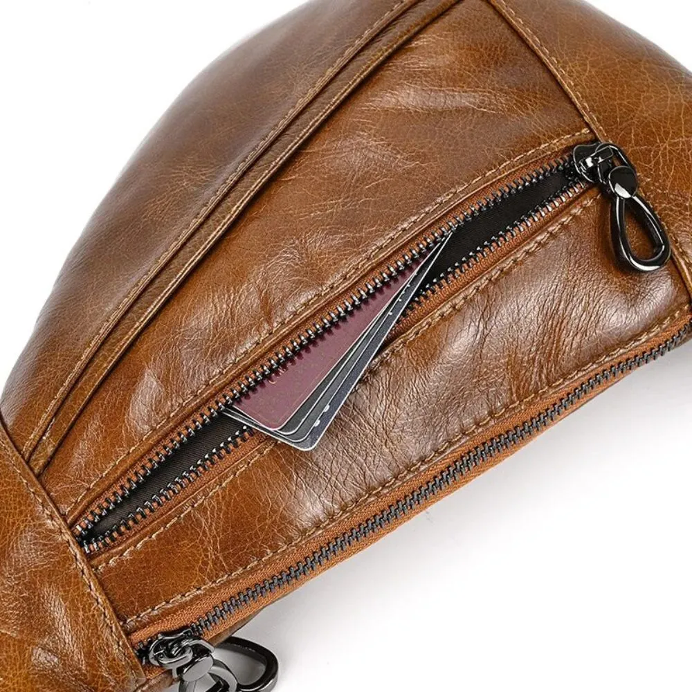 Brown Men's Leather Sling Crossbody Anti-Theft Chest Bag