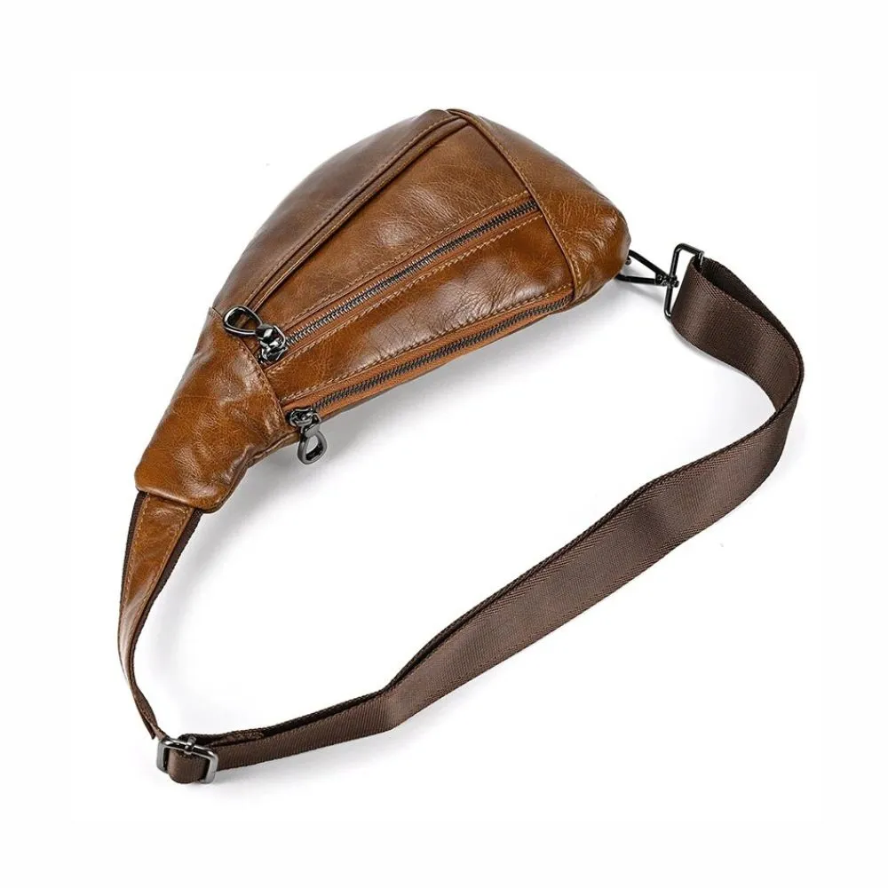 Brown Men's Leather Sling Crossbody Anti-Theft Chest Bag