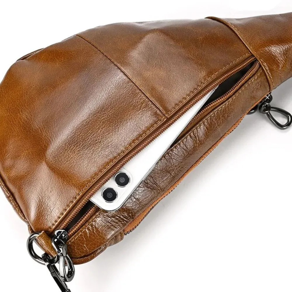 Brown Men's Leather Sling Crossbody Anti-Theft Chest Bag