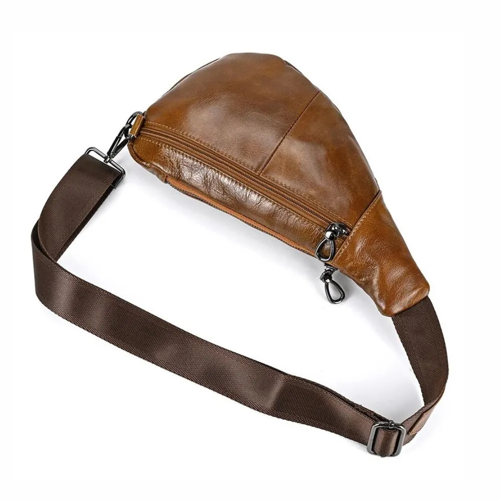 Brown Men's Leather Sling Crossbody Anti-Theft Chest Bag