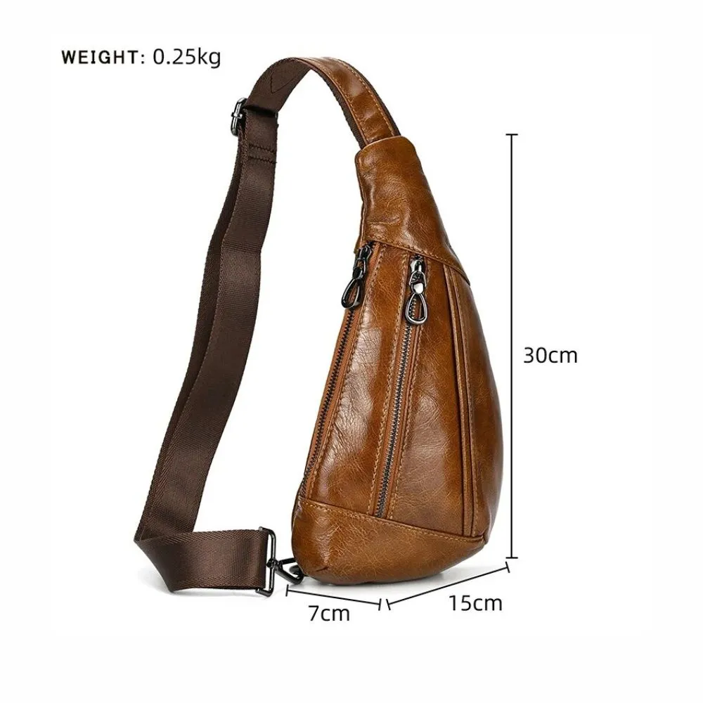 Brown Men's Leather Sling Crossbody Anti-Theft Chest Bag