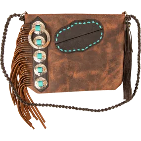 Cashel Leather Fringe Mini Hand Bag with Turquoise Buckstitch