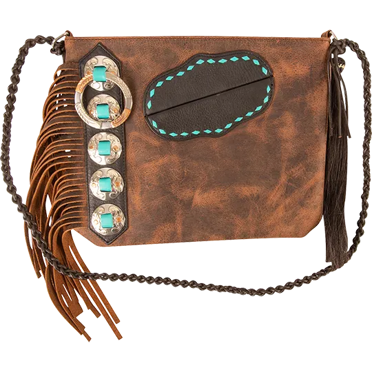 Cashel Leather Fringe Mini Hand Bag with Turquoise Buckstitch