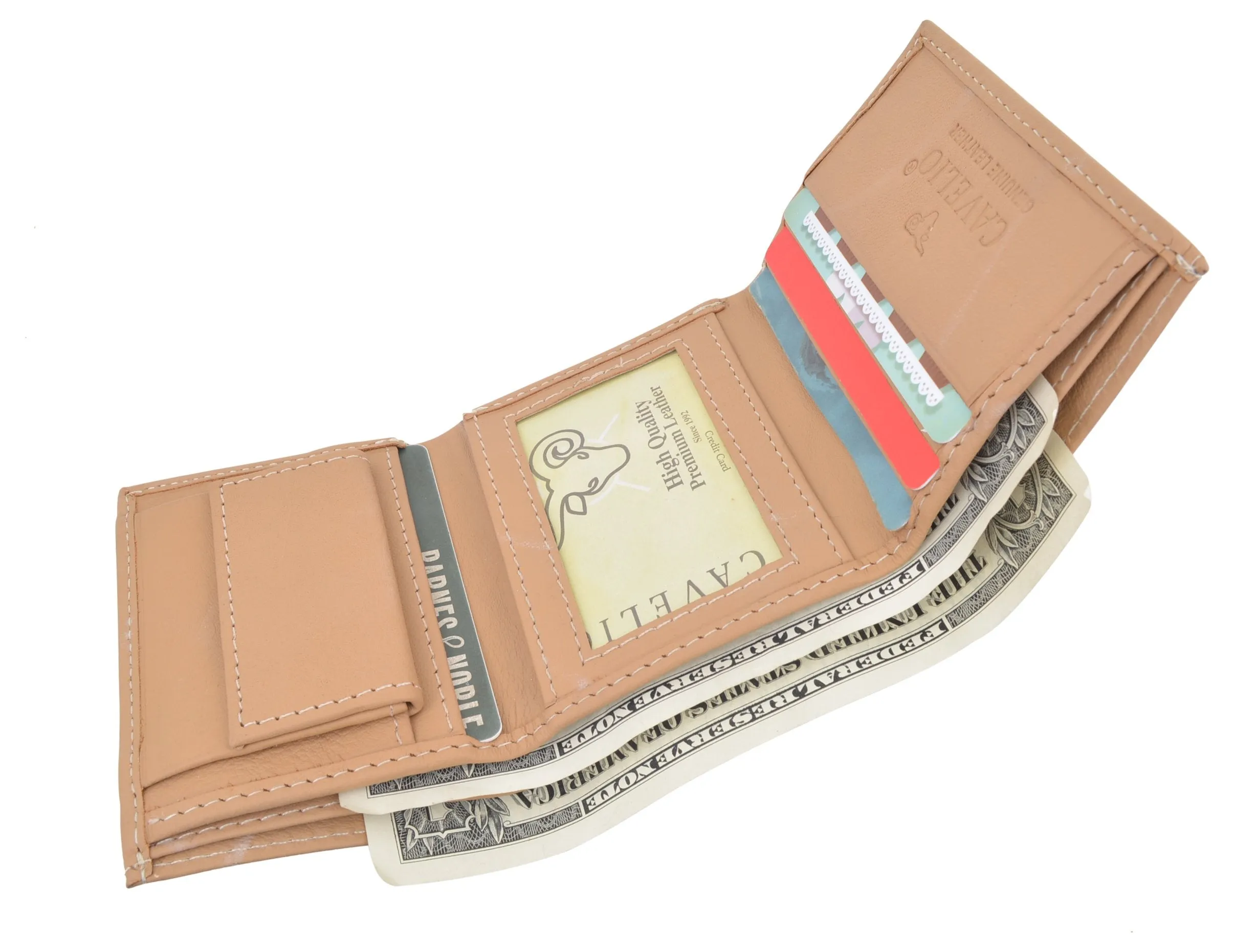 Cavelio Premium Leather Men's Small Trifold Credit Card ID Holder Wallet with Coin Pouch 401655