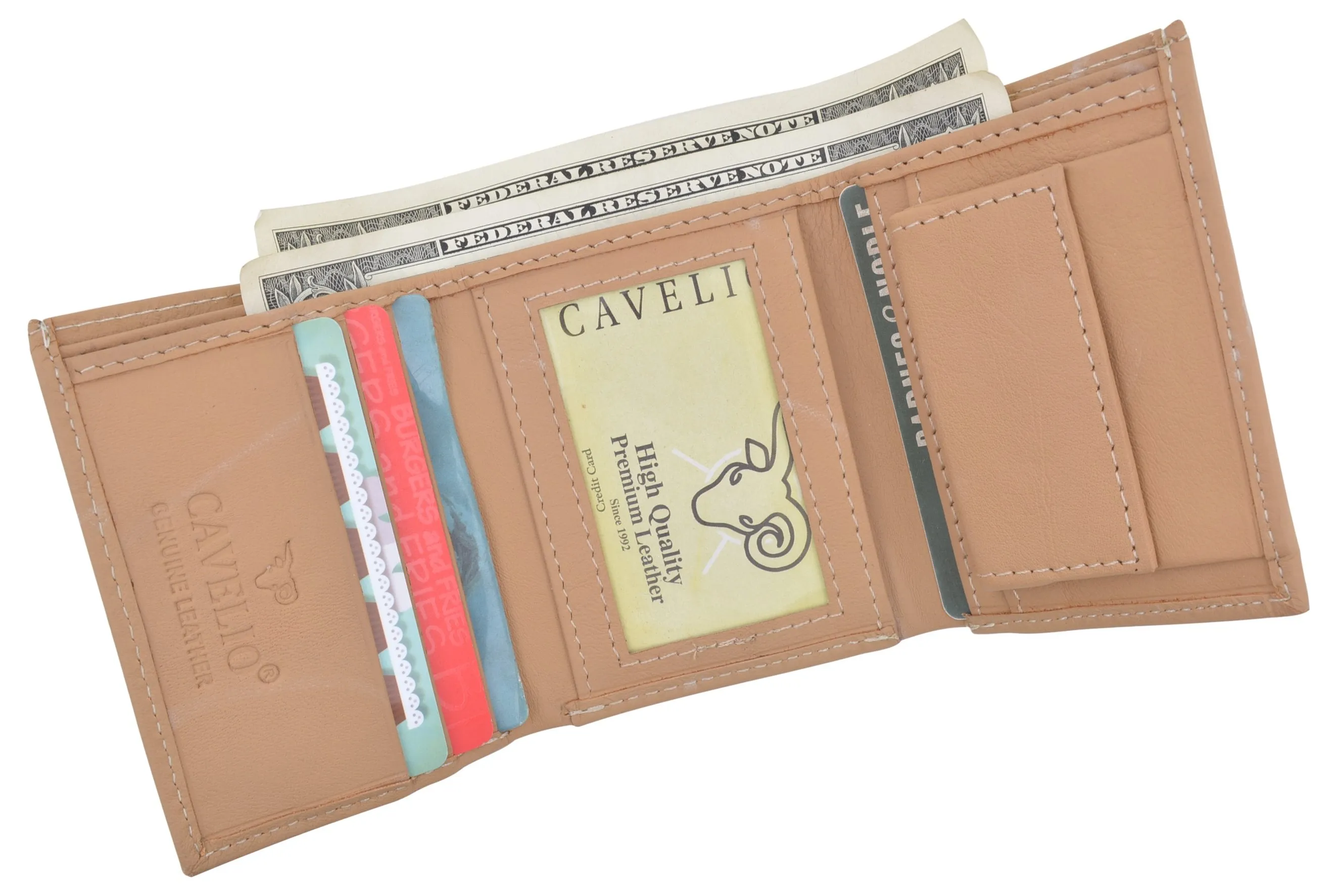 Cavelio Premium Leather Men's Small Trifold Credit Card ID Holder Wallet with Coin Pouch 401655