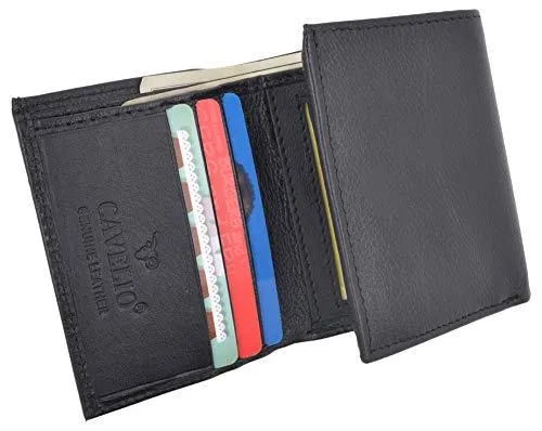 Cavelio Premium Leather Men's Small Trifold Credit Card ID Holder Wallet with Coin Pouch 401655