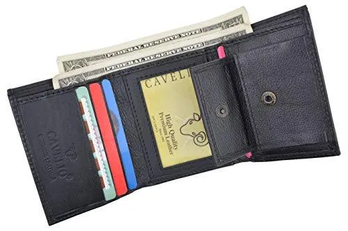 Cavelio Premium Leather Men's Small Trifold Credit Card ID Holder Wallet with Coin Pouch 401655