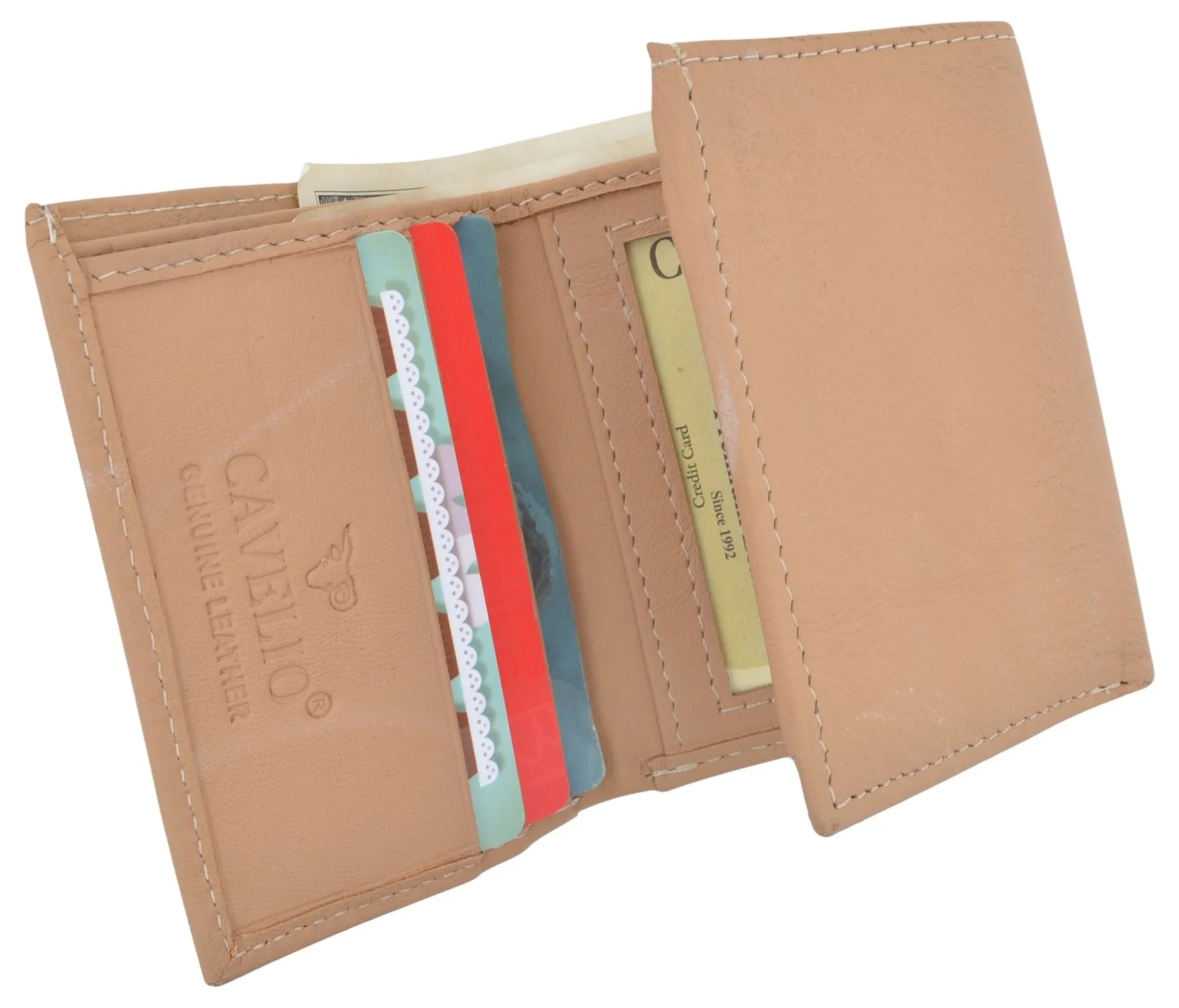 Cavelio Premium Leather Men's Small Trifold Credit Card ID Holder Wallet with Coin Pouch 401655