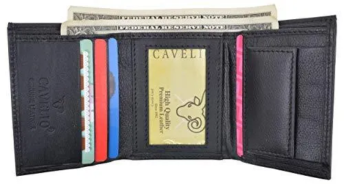 Cavelio Premium Leather Men's Small Trifold Credit Card ID Holder Wallet with Coin Pouch 401655